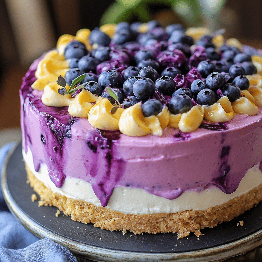 Lemon Blueberry Shortbread Mousse Cake