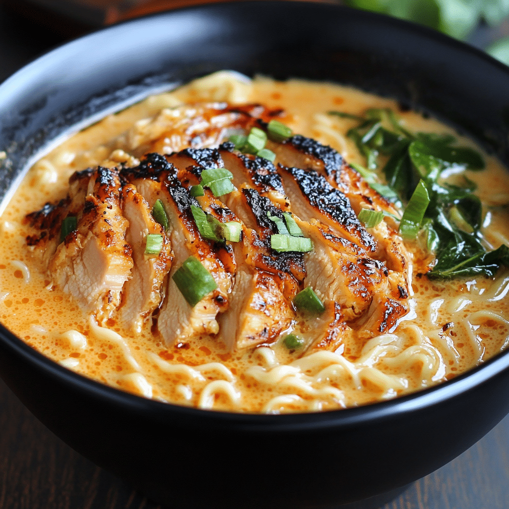 Fiery Chicken Ramen with Creamy Garlic Sauce