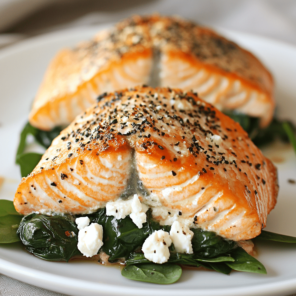 Stuffed Salmon With Spinach & Feta