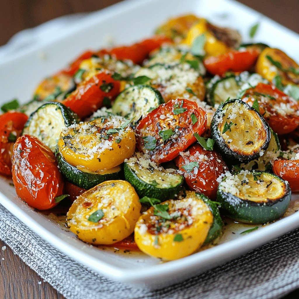 Roasted Garlic-Parmesan Zucchini, Squash and Tomatoes