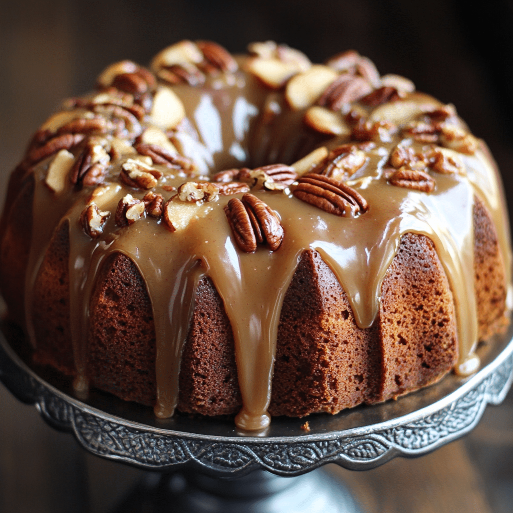 Apple Pecan Cake With Caramel Glaze