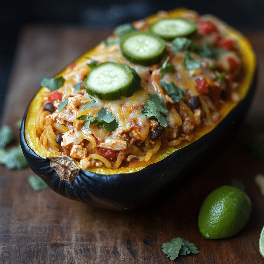 Chicken Enchilada Stuffed Spaghetti Squash