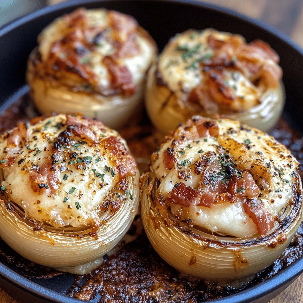 Creamy Asiago Bacon Wrapped Roasted Onions