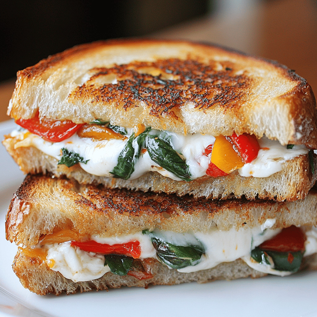 Grilled Cheese with Cream Cheese, Roasted Peppers & Basil