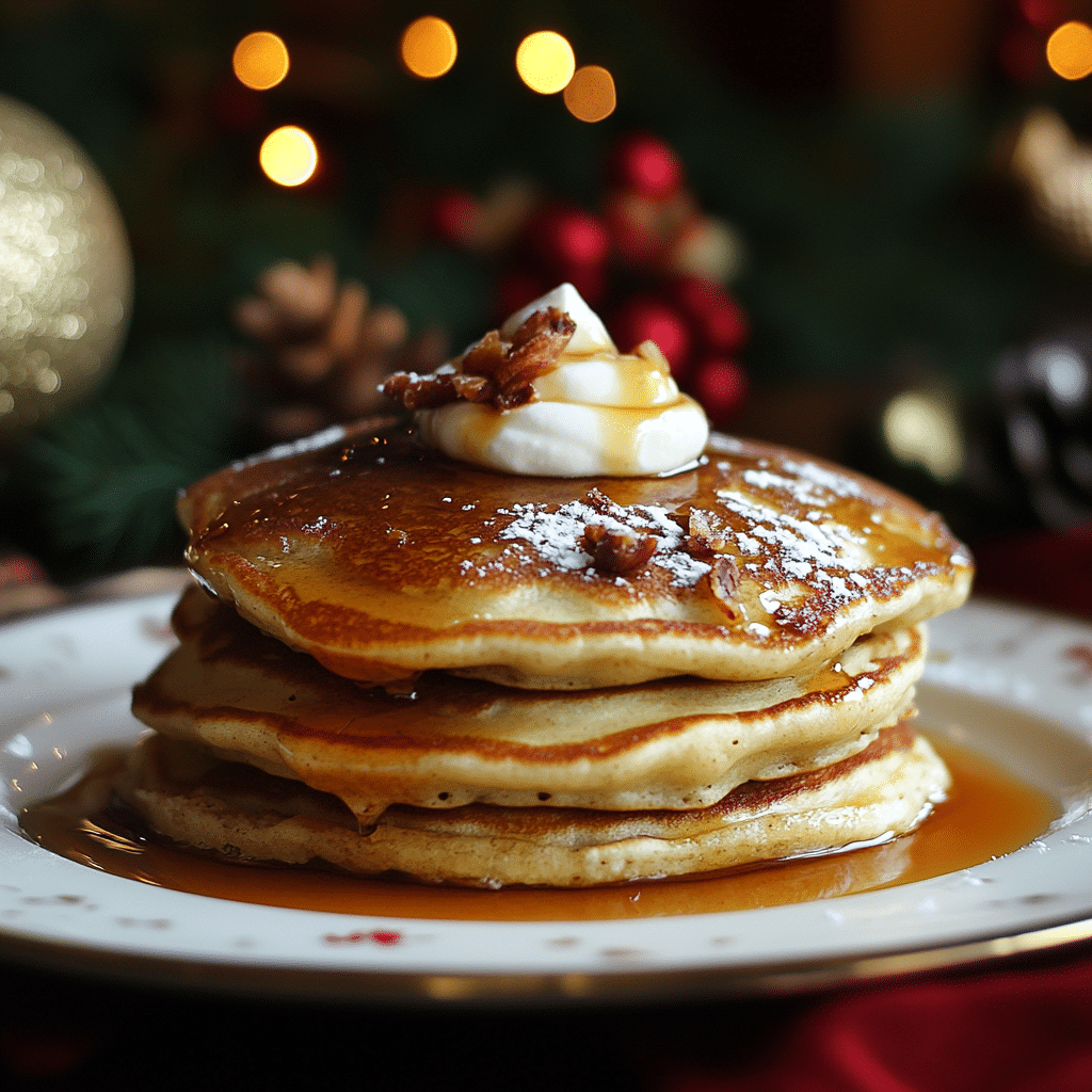 Eggnog Pancakes with Homemade Vanilla Syrup