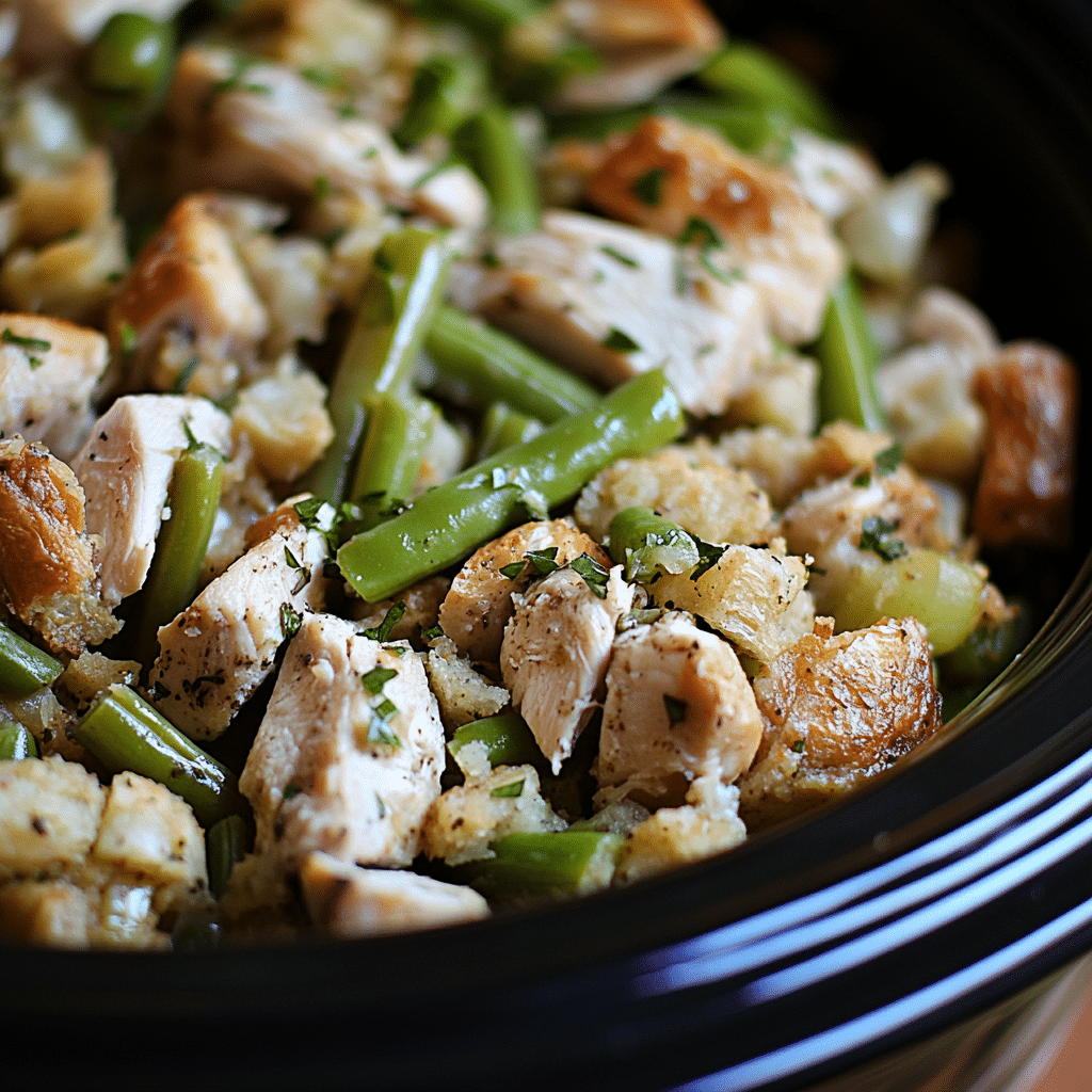 Crock Pot Chicken and Stuffing with Green Beans