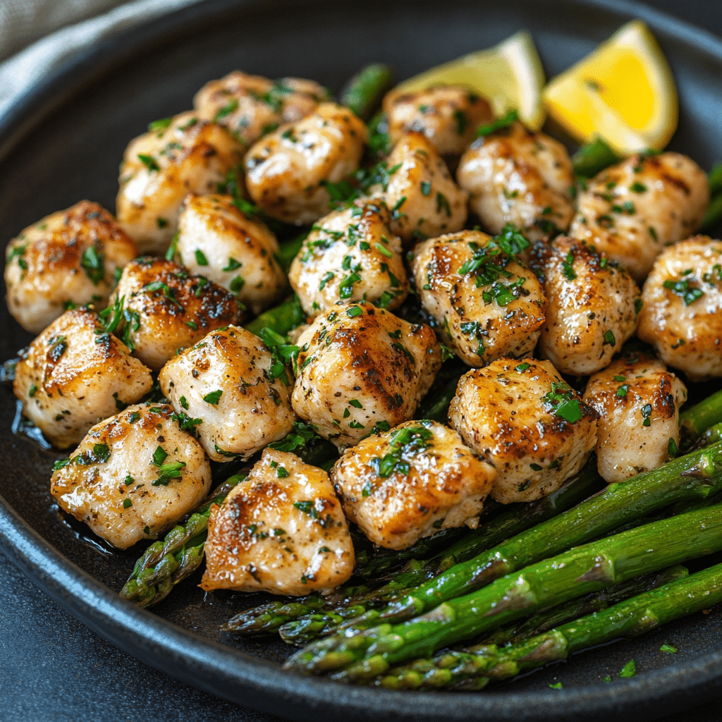 Garlic Butter Chicken Bites with Asparagus