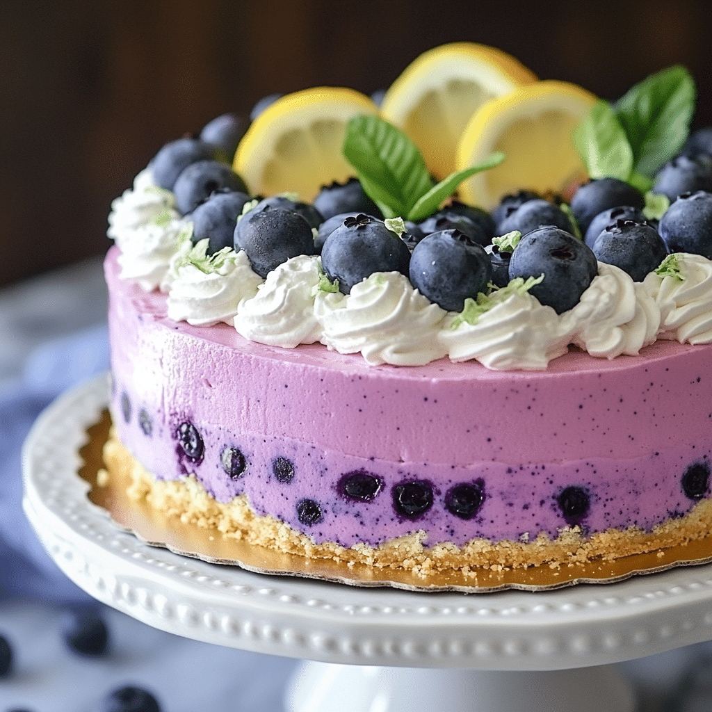 Lemon Blueberry Shortbread Mousse Cake