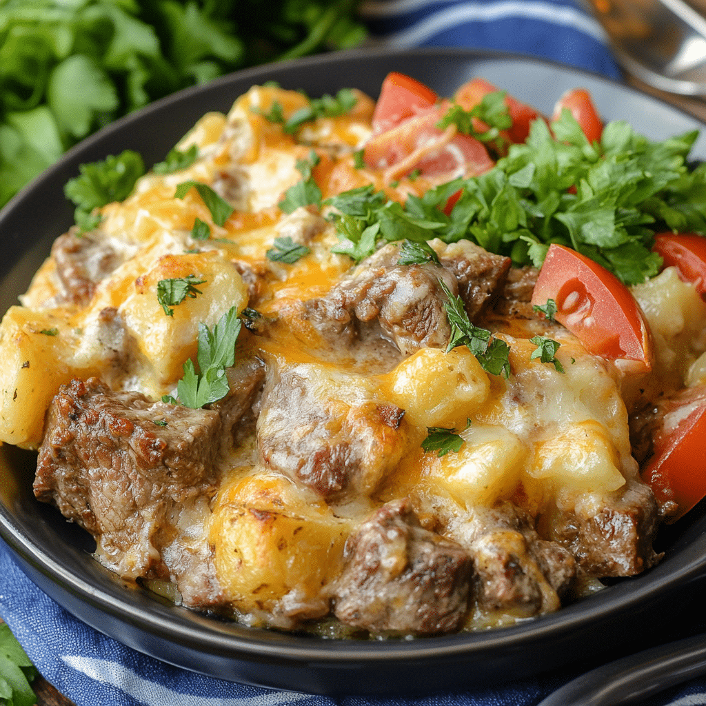 Crockpot Loaded Steak and Potato Bake