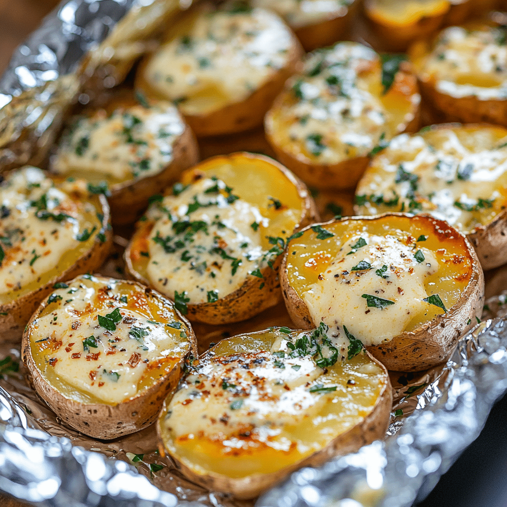 Baked Potatoes in Foil Packets with Parmesan Ranch Sauce