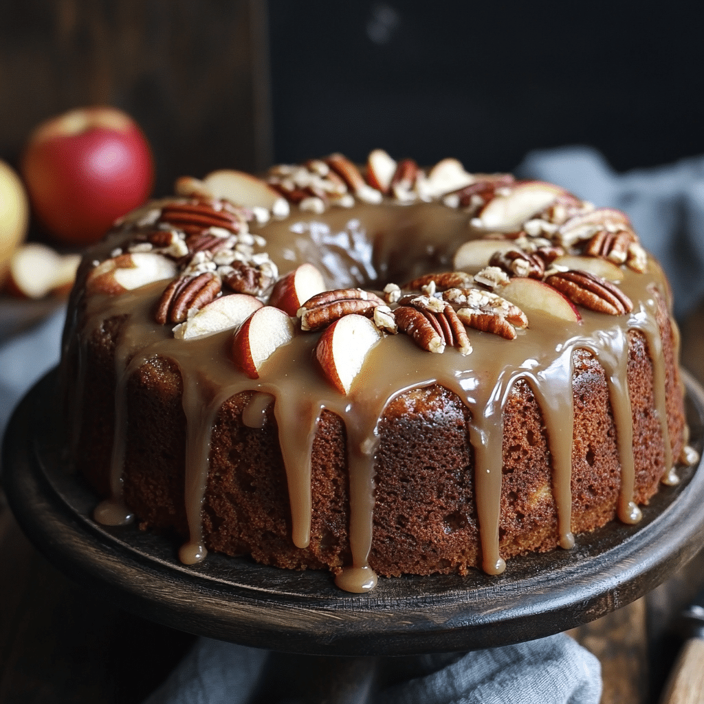 Apple Pecan Cake With Caramel Glaze