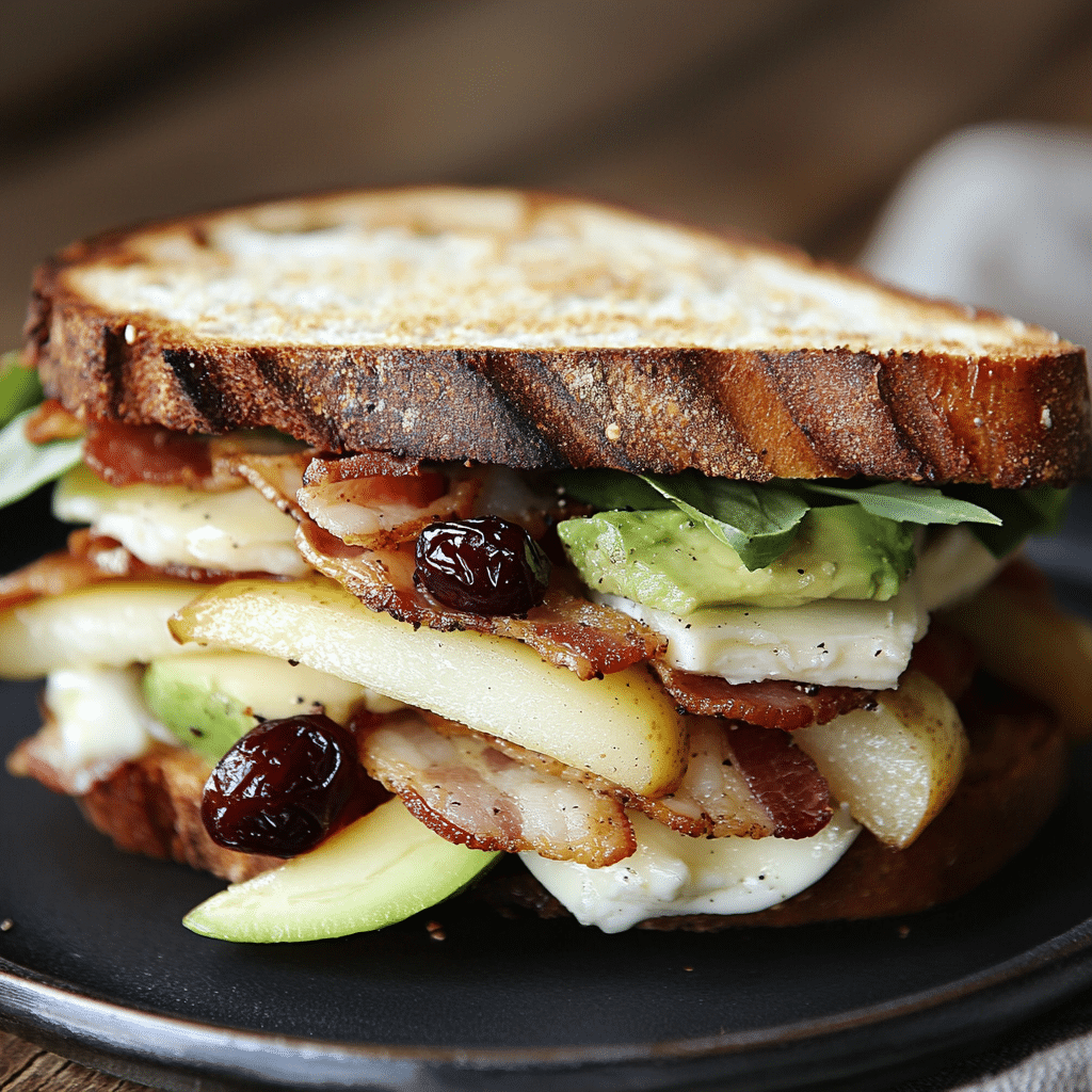 Turkey, Cranberry, Brie and Pear Sandwiches with Avocado and Bacon