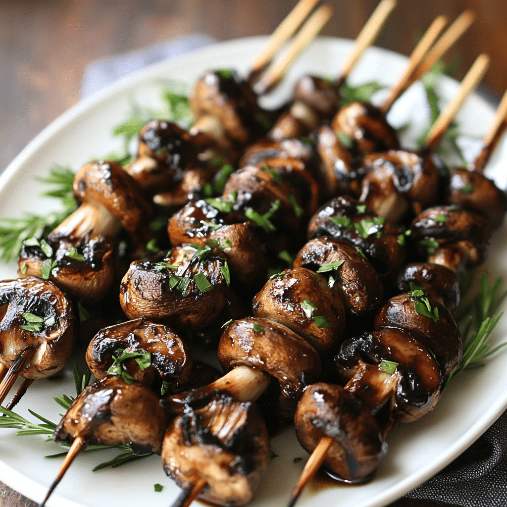 Balsamic Garlic Grilled Mushroom Skewers