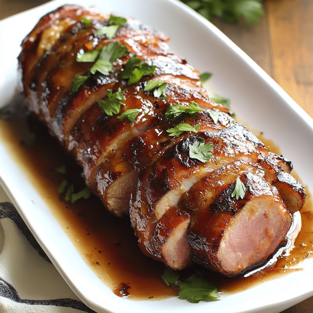 Apricot Glazed Bacon Wrapped Cajun Pork Tenderloin