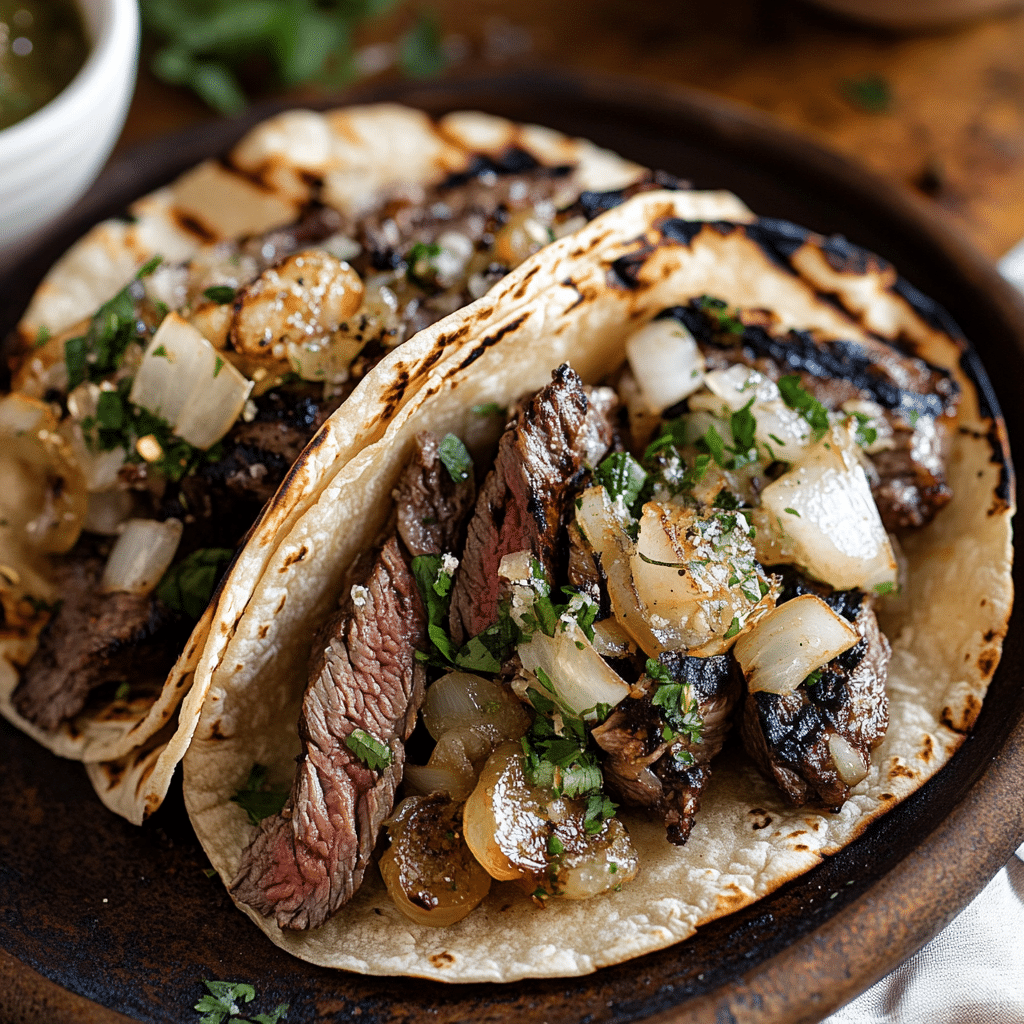 Grilled Onion & Skirt Steak Tacos