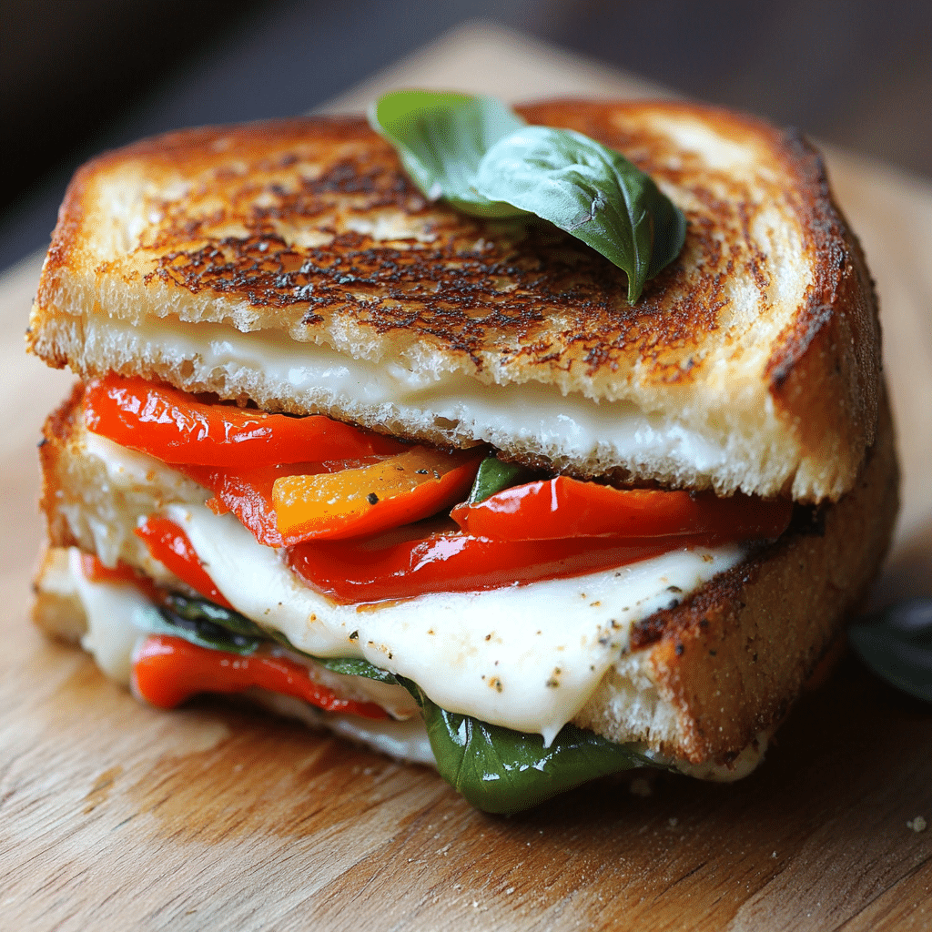 Grilled Cheese with Cream Cheese, Roasted Peppers & Basil