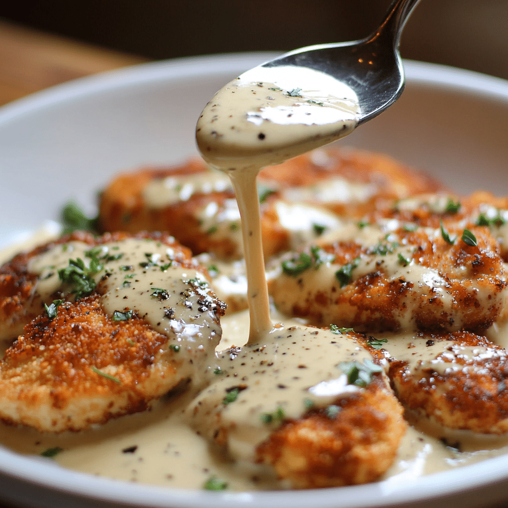 Parmesan Crusted Chicken with Creamy Garlic Sauce