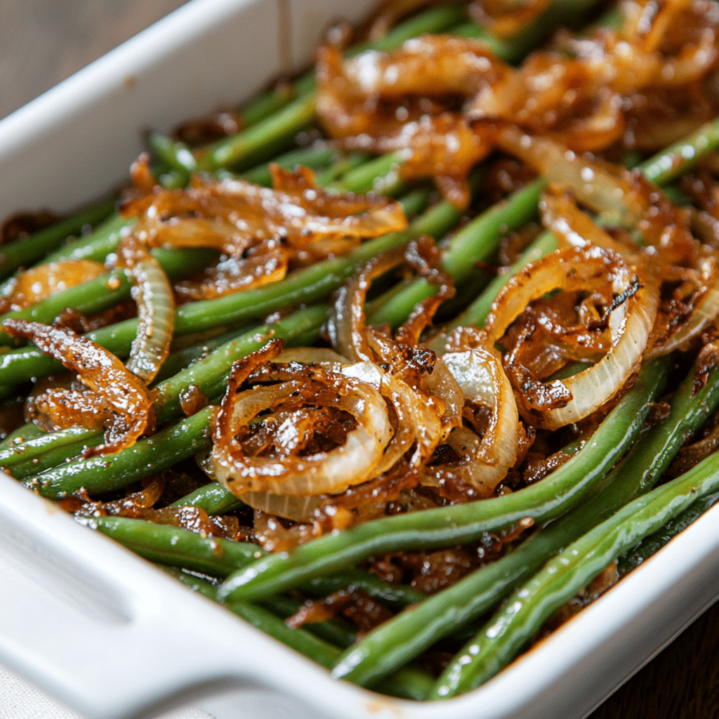 Roasted Green Beans with Caramelized Onions