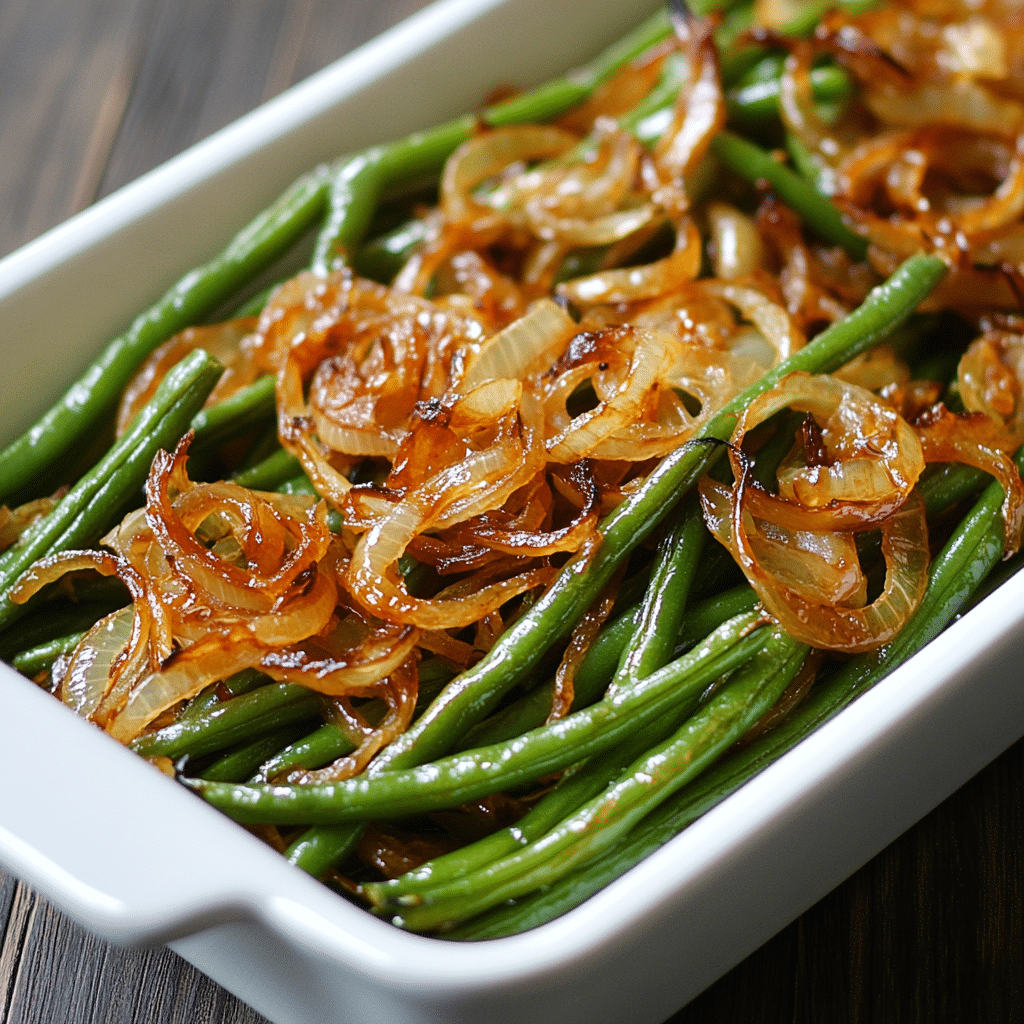 Roasted Green Beans with Caramelized Onions