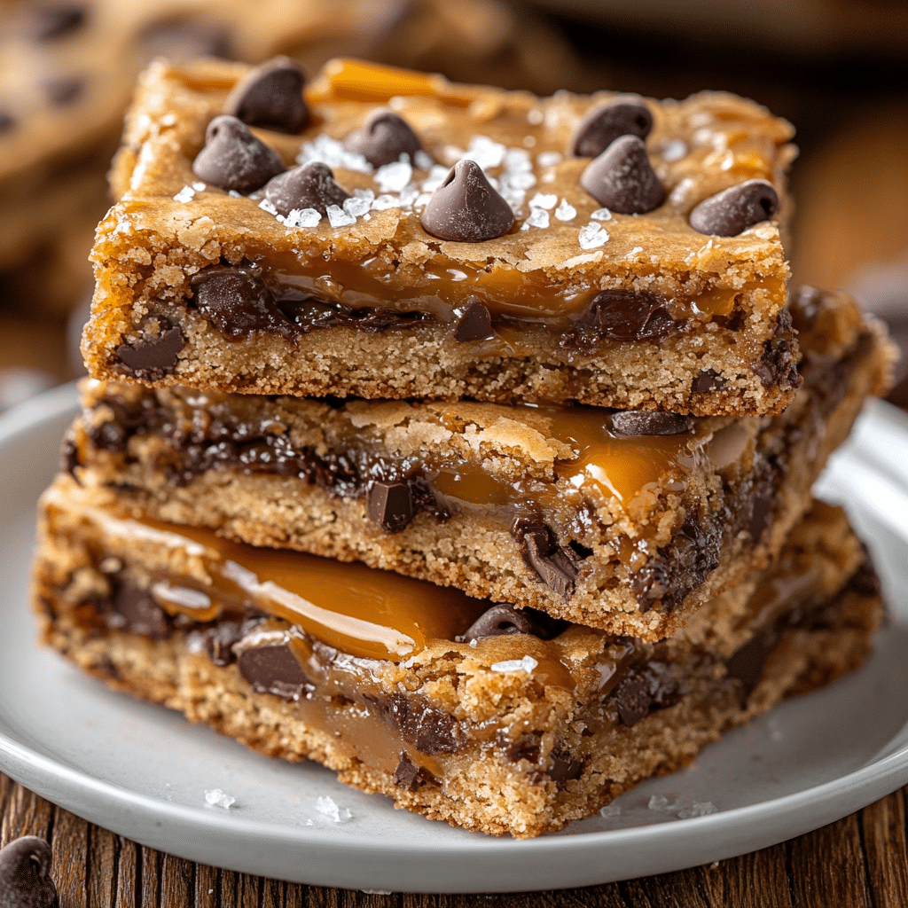 Gooey Salted Caramel Chocolate Chip Cookie Bars