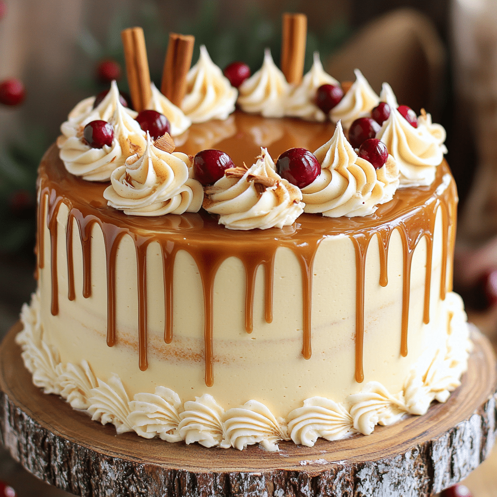 Gingerbread Cake with Cinnamon Cream Cheese Frosting and Caramel Drizzle