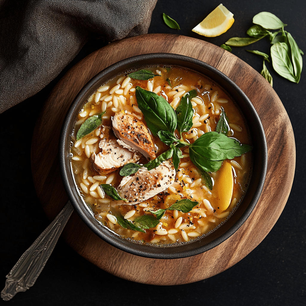 Smoked Lemon Chicken Orzo Soup