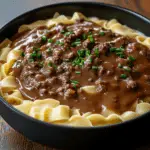 Hamburger Gravy with Garlic Chive Noodles