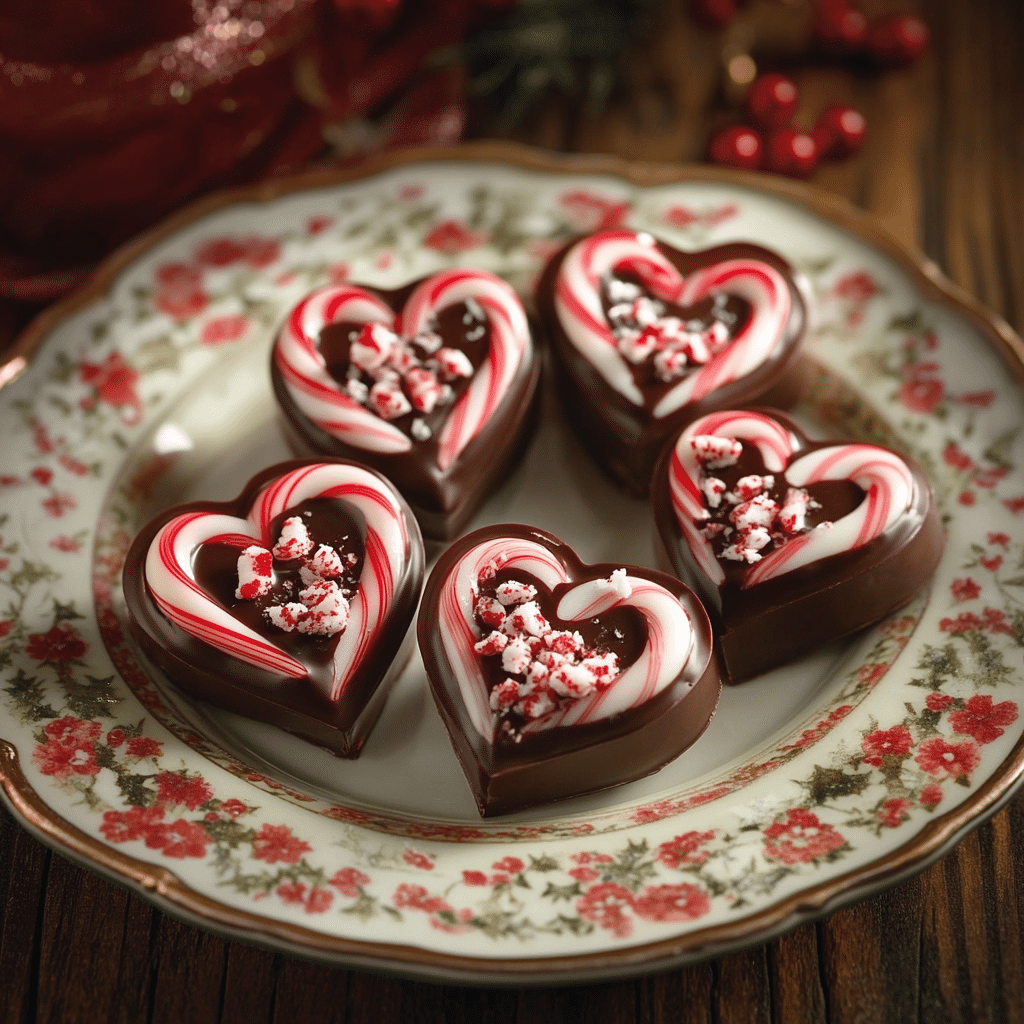 Candy Cane Chocolate Hearts