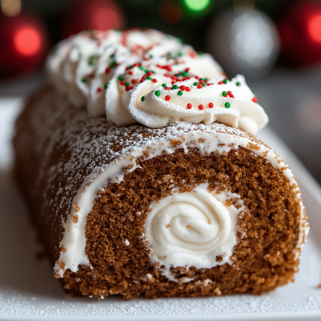 Gingerbread Cake Roll with Eggnog Whipped Cream