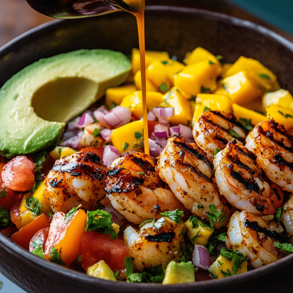 Shrimp and Avocado Bowls with Mango Salsa & Lime-Chili Sauce