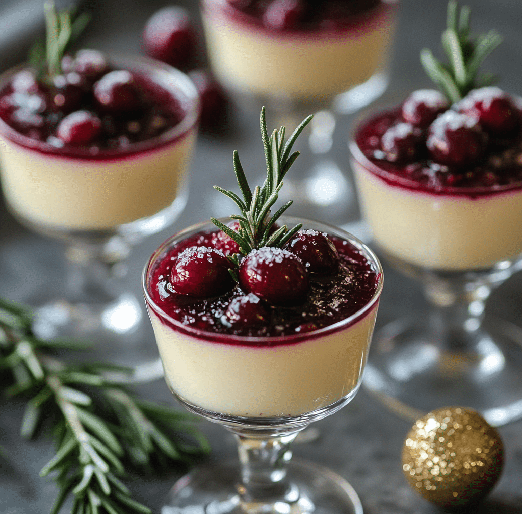 Eggnog Panna Cotta with Spiked Cranberry Sauce