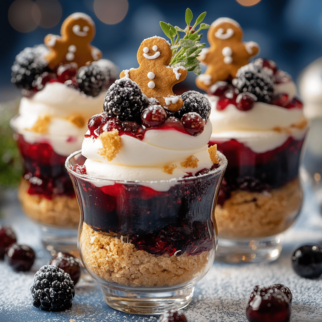 No-Bake White Chocolate Cheesecakes with Mulled Wine Fruit