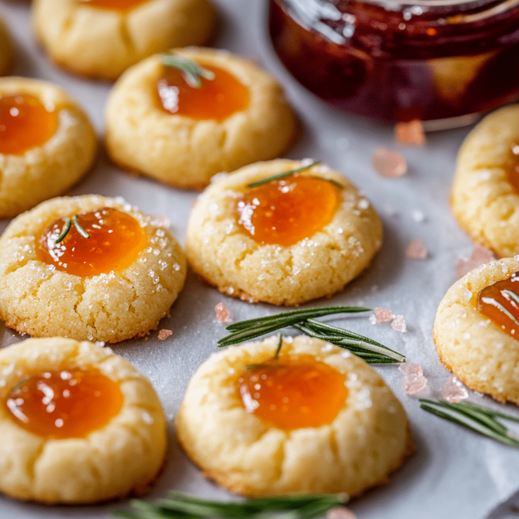 Sparkly Apricot Rosemary Thumbprint Cookies