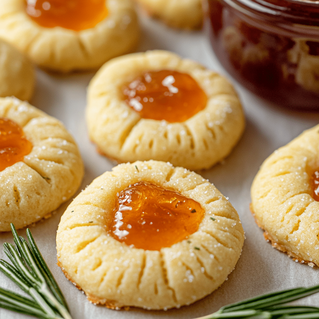 Sparkly Apricot Rosemary Thumbprint Cookies