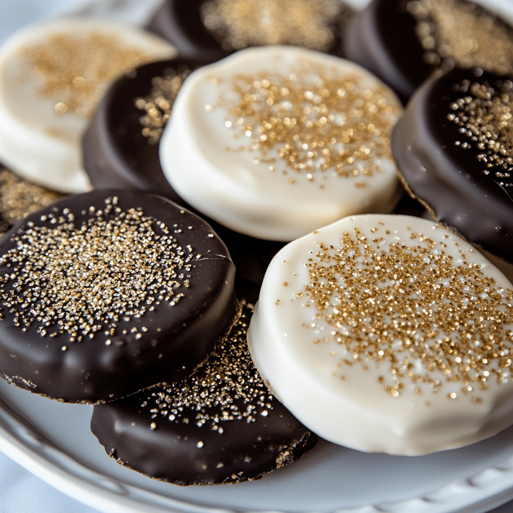 Gold Glitter Dipped Peanut Butter Oreos