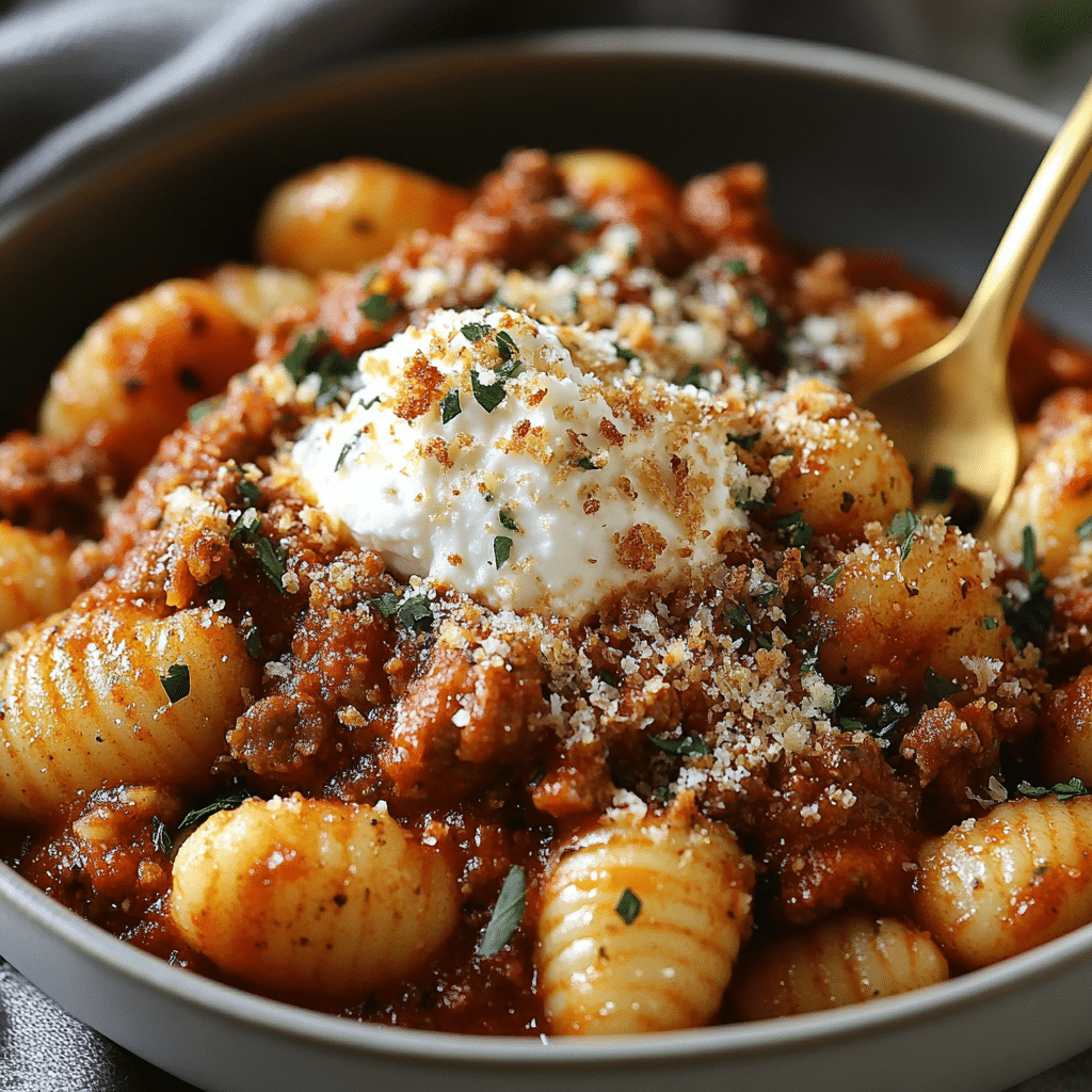 Millionaire Gnocchi with Red Sauce, Herbed Ricotta, and Golden Crispies