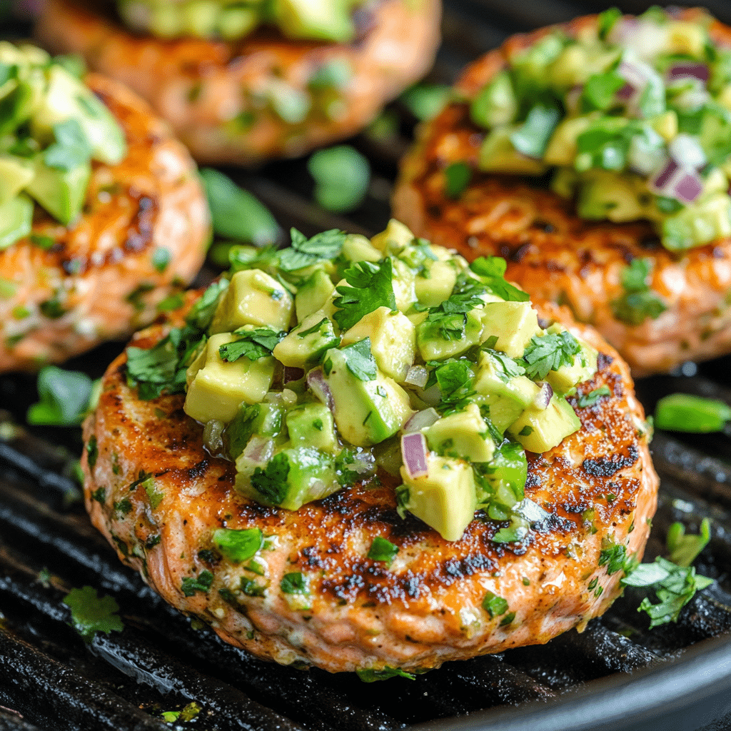 Grilled Salmon Burgers with Avocado Salsa