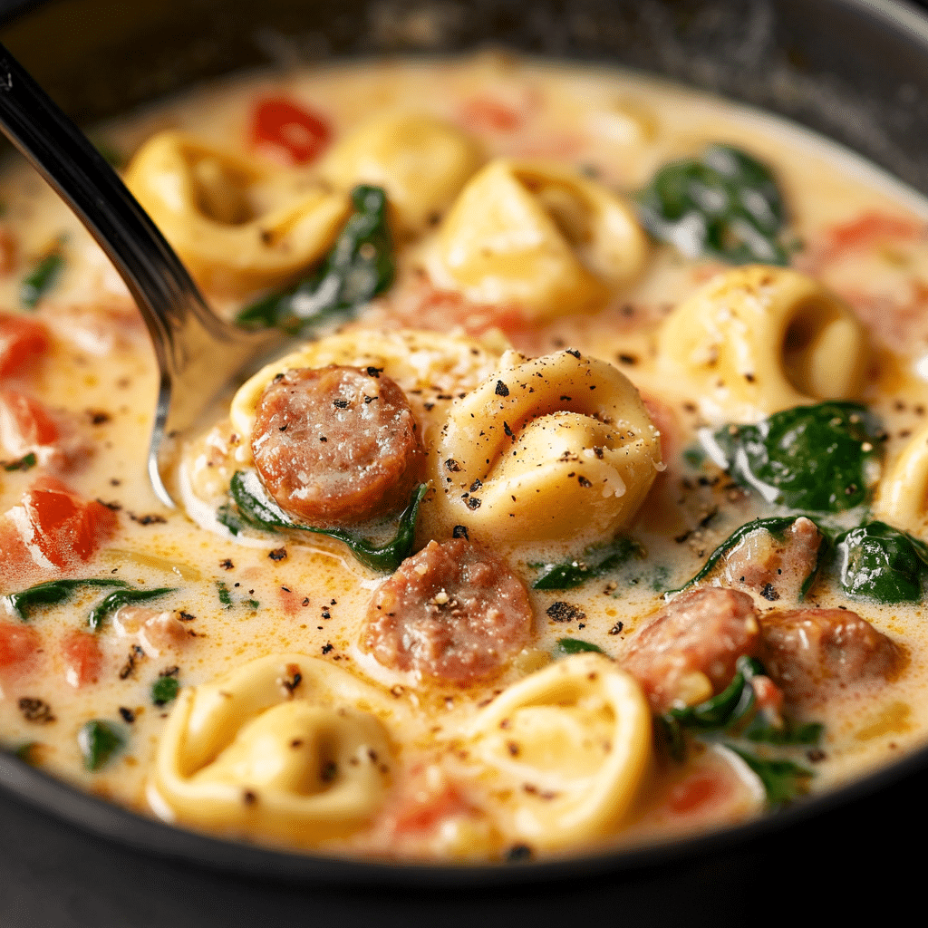 Slow Cooker Creamy Tortellini & Sausage Soup