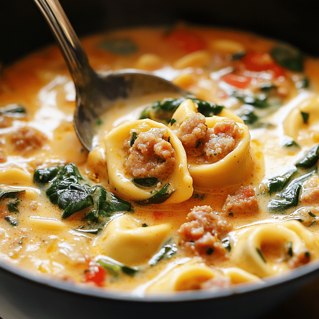 Slow Cooker Creamy Tortellini & Sausage Soup