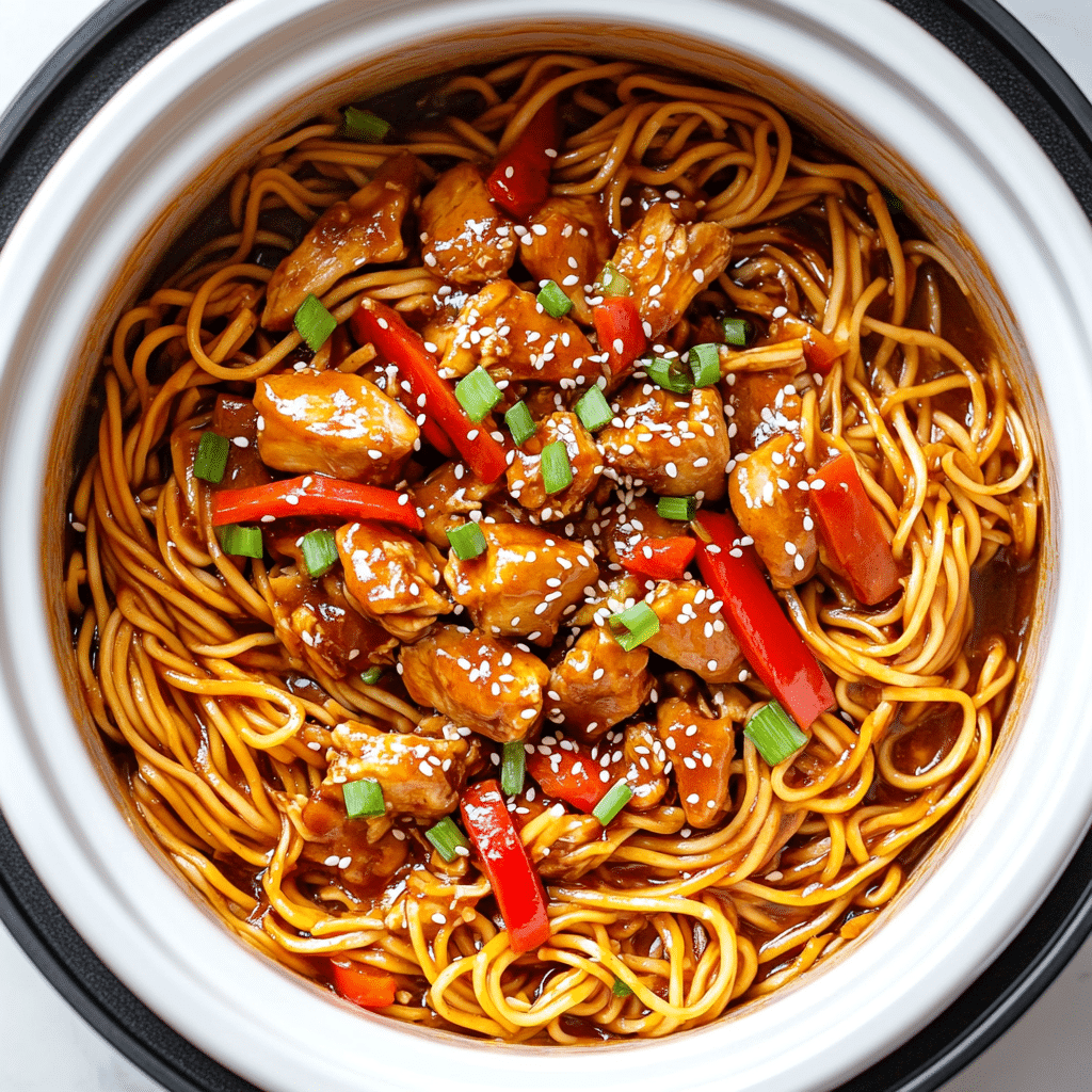 Slow Cooker Honey Garlic Chicken & Noodles