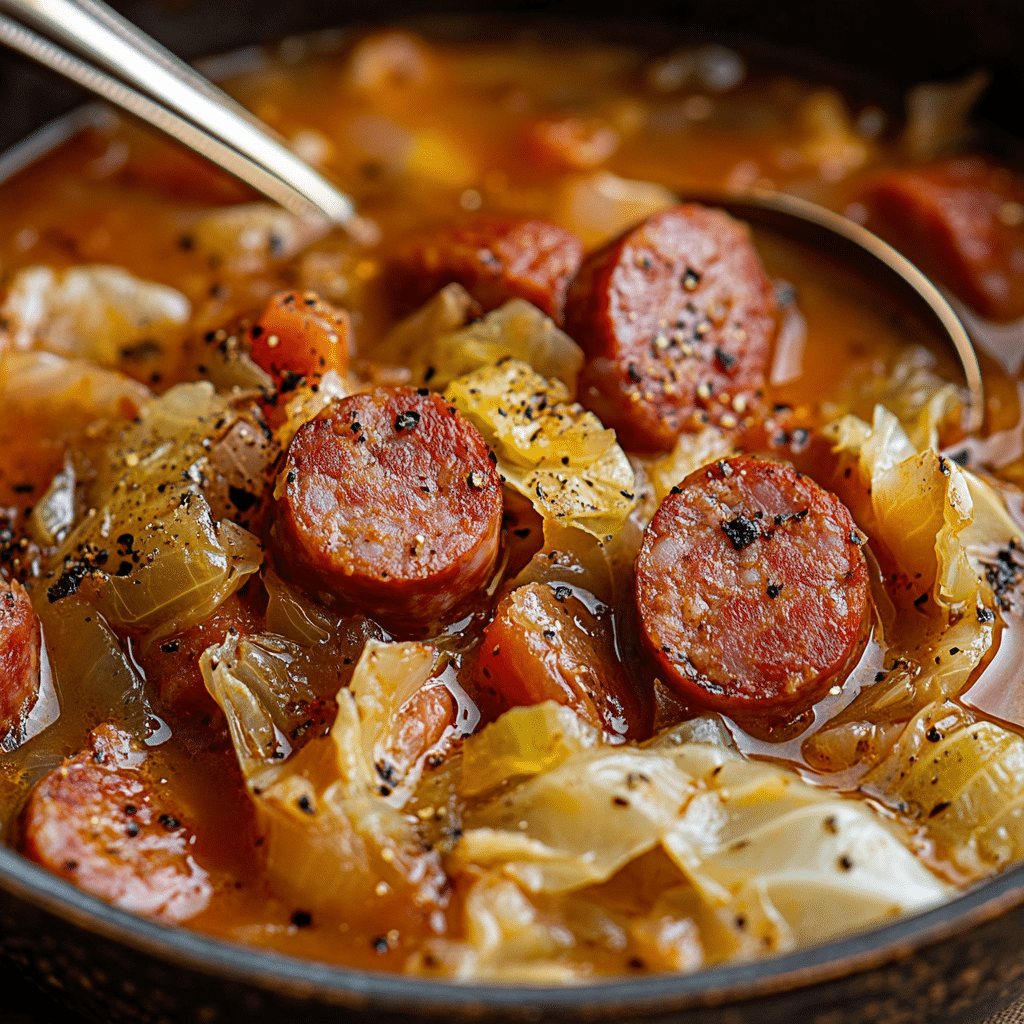 Cheesy Keto Cabbage Soup with Smoked Sausage