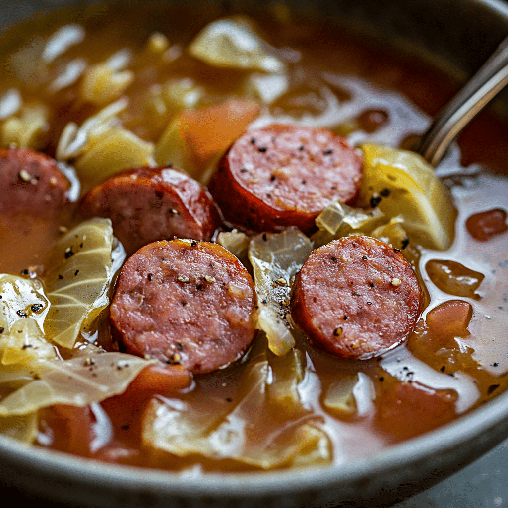 Cheesy Keto Cabbage Soup with Smoked Sausage