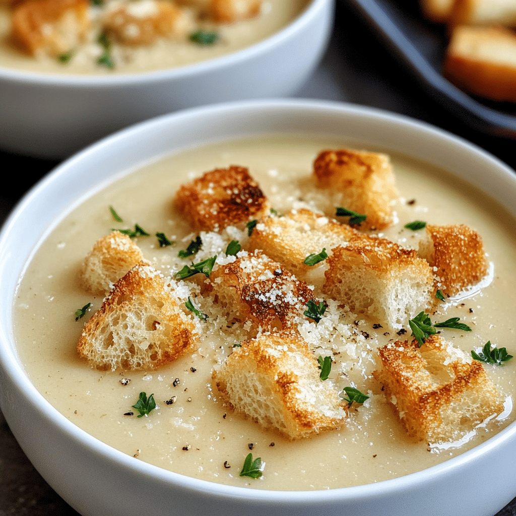 Creamy Garlic Bread Soup with Homemade Croutons