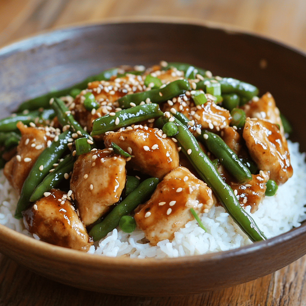 Sesame Chicken with Green Beans and Rice