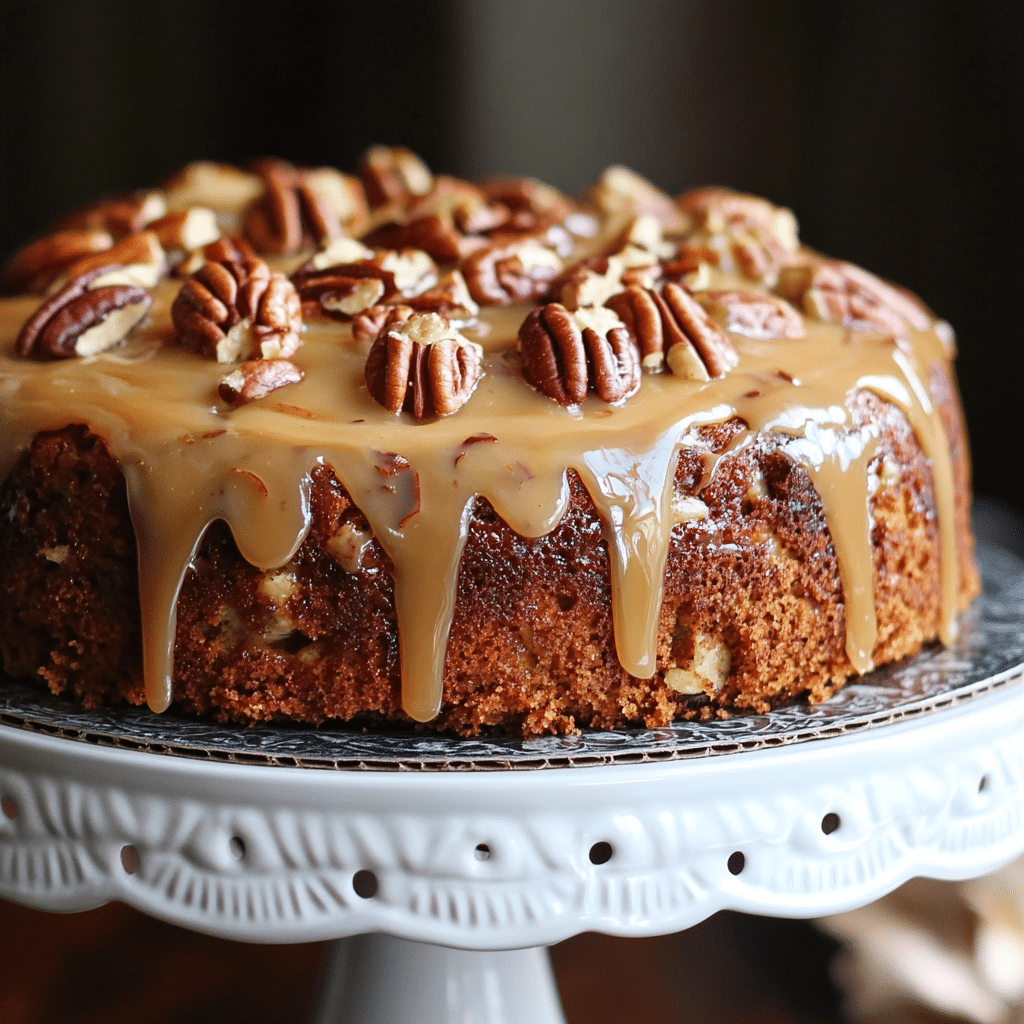Decadent Caramel Banana Pecan Cake
