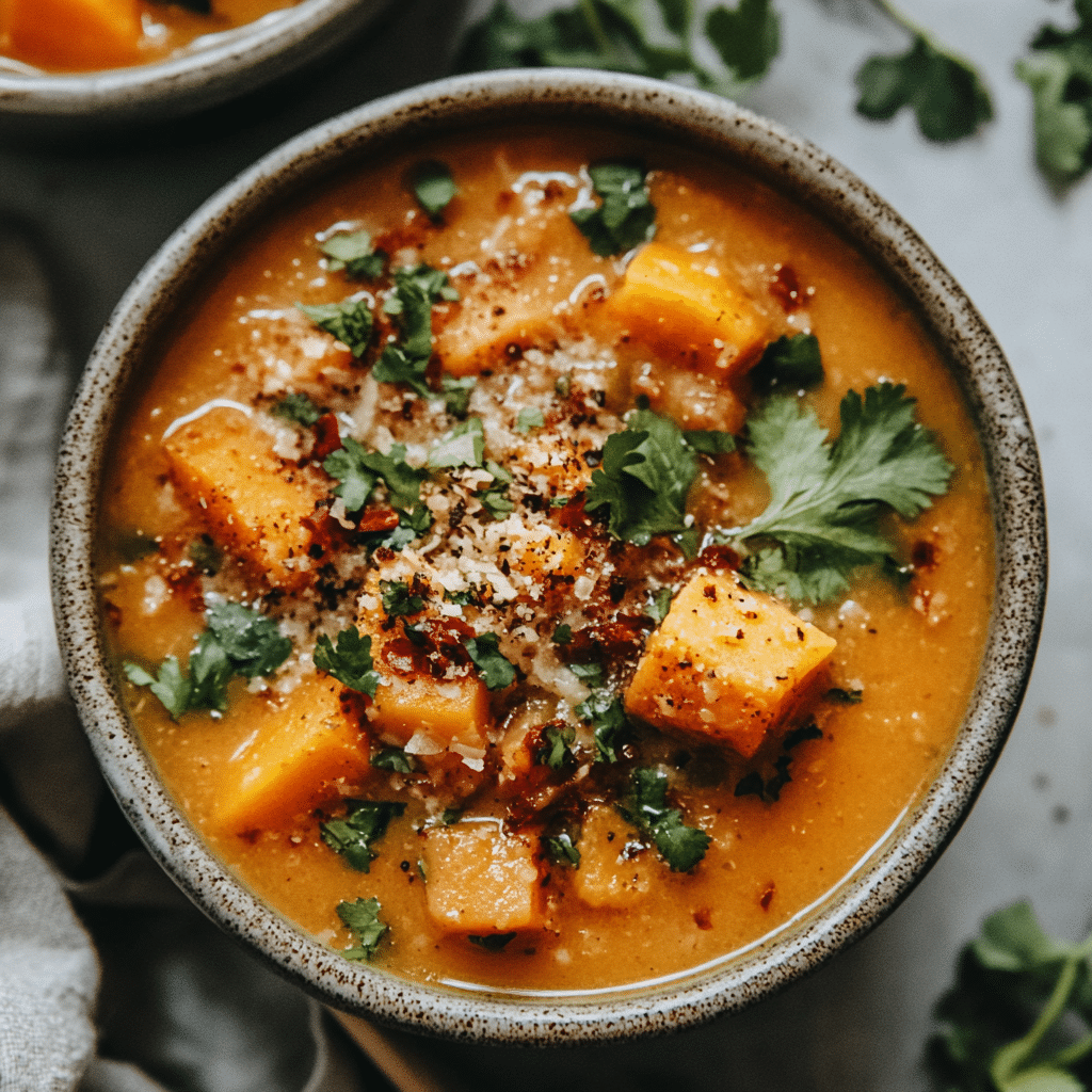Spicy Butternut Squash and Sweet Potato Soup
